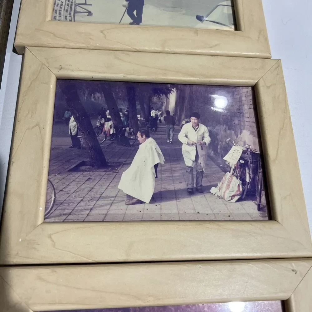 Antique VTG Lot of 5 Framed Photographs Photos Asian People Life City Town